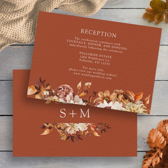 Koppar Höst Terrakotta Botanisk Bröllopsmottagning Tilläggskort (Copper Fall Terracotta Botanical Wedding Reception Enclosure Card by Painted Paperie
)