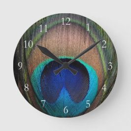 Koppar/kalk/blå peacock-fjäder rund klocka