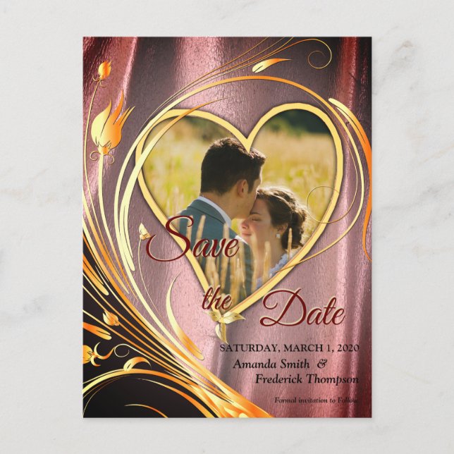 Koppar/Mässing Satin & Grafisk Blomma Meddelande Vykort (Framsida)