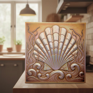 Koppar Metallisk Iriserande Scallop Shell ID1223 Kakelplatta