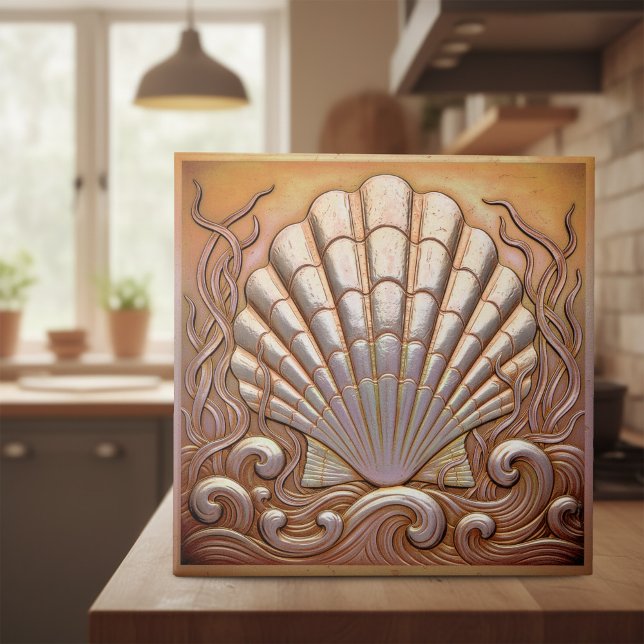 Koppar Metallisk Iriserande Scallop Shell ID1223 Kakelplatta (Skapare uppladdad)