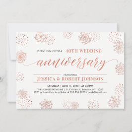 Koppar | Modern blomsterlig 40-års bröllopsdag Inbjudningar