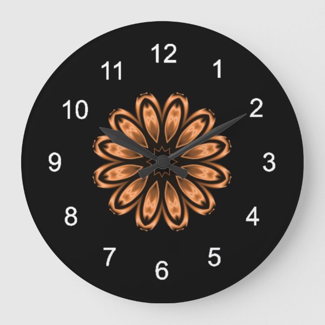 Koppar och Black Mandala Mönster 3 Stor Klocka (Framsida)