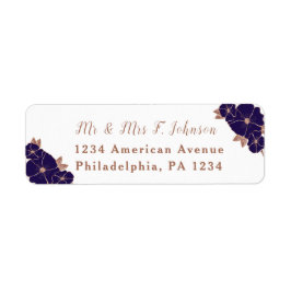 Koppar och midnattblått blommigt i modern bröllop returadress etikett