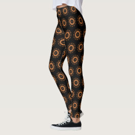 Koppar och svart Mandala Mönster 4 Leggings