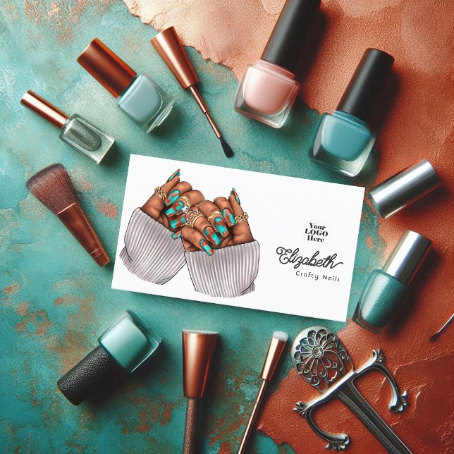 Koppar Patina Turcos Grunge Black Woman Salon Visitkort (Copper Patina Turquoise Grunge Black Woman Salon Business Card)