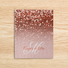 Koppar Rödfärgad Konfetti Glitter Ombre Monogram Pussel