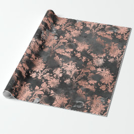 Koppar Rosa Grå Grafit Blommig Grungy Shabby Chic Presentpapper