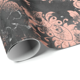Koppar Rosa Grå Grafit Blommig Grungy Shabby Chic Presentpapper