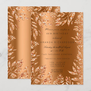 Koppar Rosa Guld Glitterblad Floral Ram Glam Inbjudningar