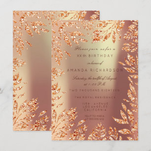 Koppar Rosa Guld Glitterblad Floraler Infattad Inbjudningar