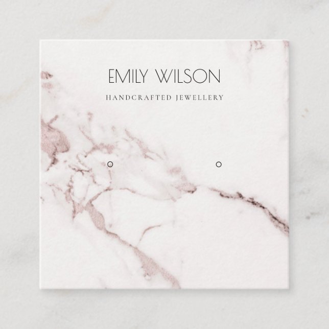 KOPPAR  ROSA MARBLE STUD EARRING VISNING LOGOTYP FYRKANTIGT VISITKORT (Framsida)