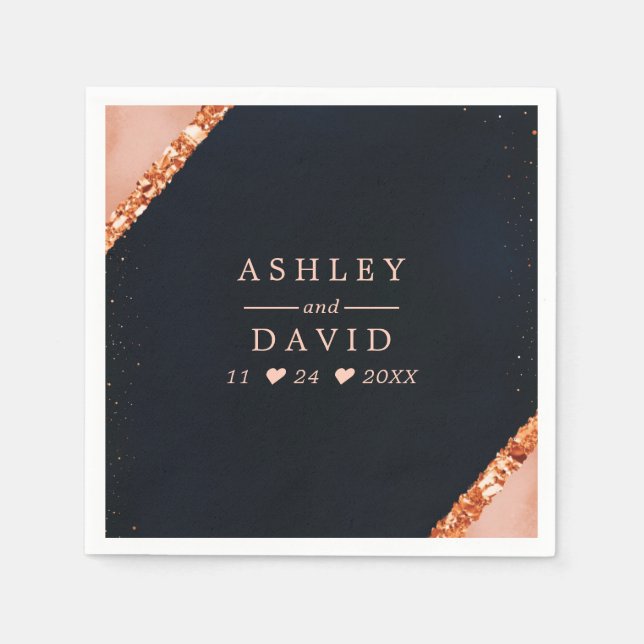 Koppar Rosabränd Rosa Marinblå Geometrisk Bröllop Pappersservett (Framsidan)