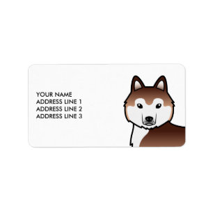 Koppar Siberian Husky Hund & Anpassad Text Etikett Adressetikett