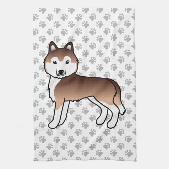 Koppar Siberian Husky Söt Tecknad Hund Kökshandduk (Vertikal)