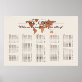 Koppar Världskarta Resa Tema Sittplatskarta Poster