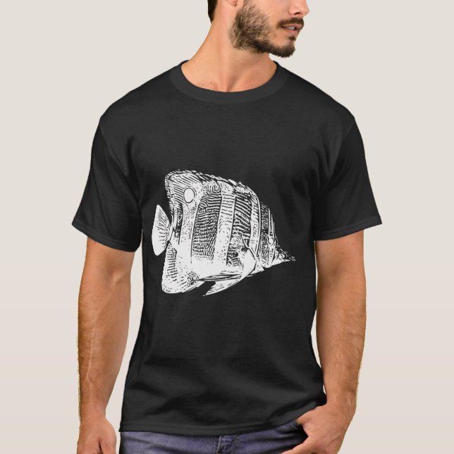 Kopparbandad fjärilsfisk vit design t shirt (Framsida)