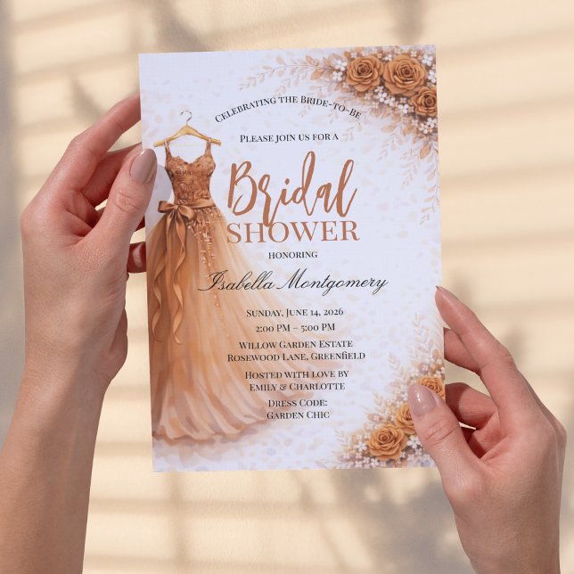 Kopparbrudtjänstdräkt Bröllopsdusch Inbjudningar (Copper Bridesmaid Dress Bridal Shower Invitations
)