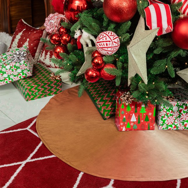Kopparfärgad metallisk stilgradient julgransmatta borstad polyester (Copper Colored Metallic Style Gradient Brushed Polyester Tree Skirt)