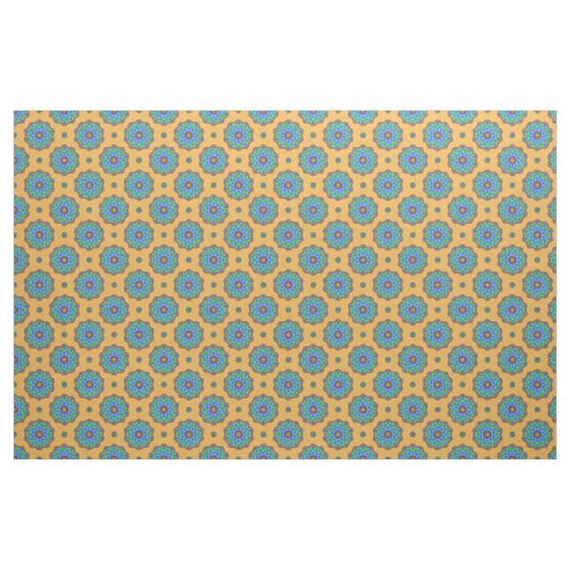 Kopparfärgade blågröna blommor på guld tyg (Fat Quarter)