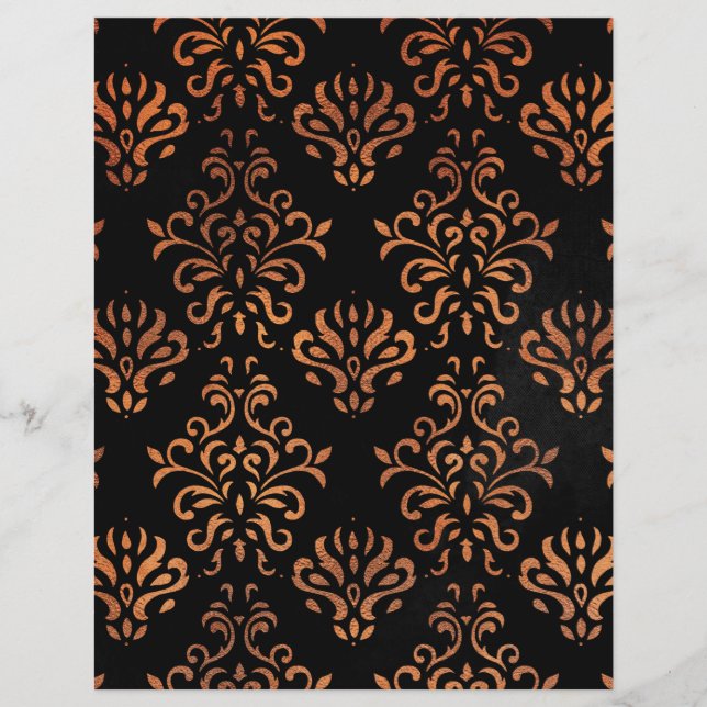 Kopparfolie & Svart Damask Scrapbookpapper (Framsida)