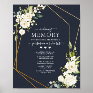 Koppargeometrisk Blå Vit Blommig 'Till Minne Av' S Poster