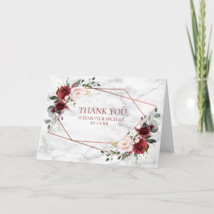Koppargeometrisk burgundy Marble Photo Bröllop Kort