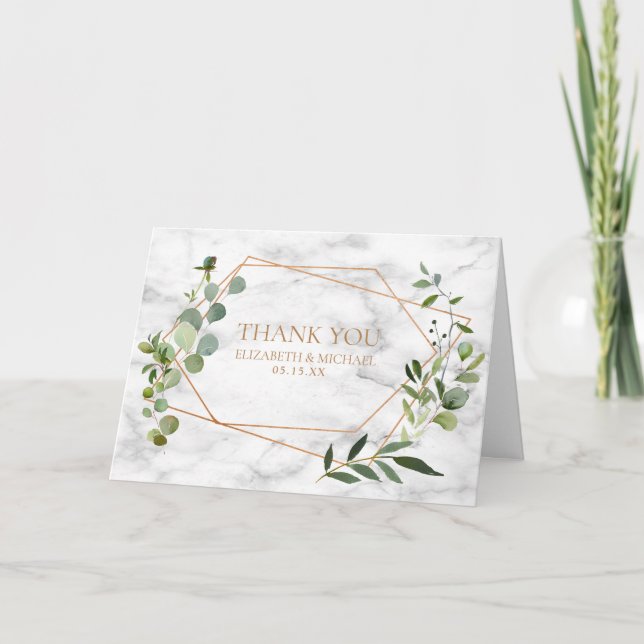 Koppargeometrisk eukalyptus Marble Photo Bröllop Kort (Framsida)