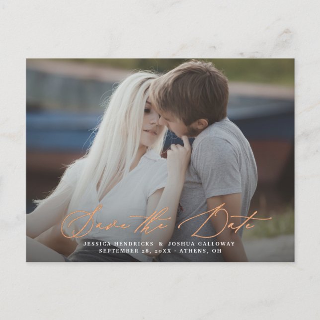 Kopparkalligrafi - överlägg fotospara datum vykort (Framsida)