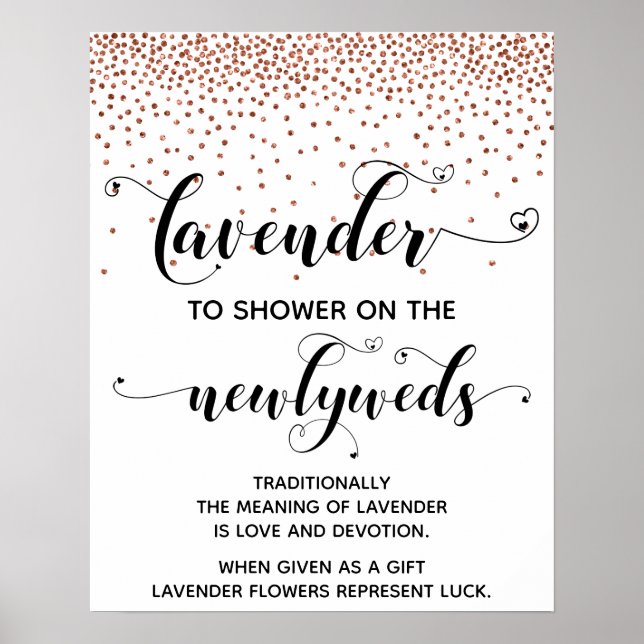 Kopparkonfetti-hörnskare med Lavender-tecken Poster (Framsidan)