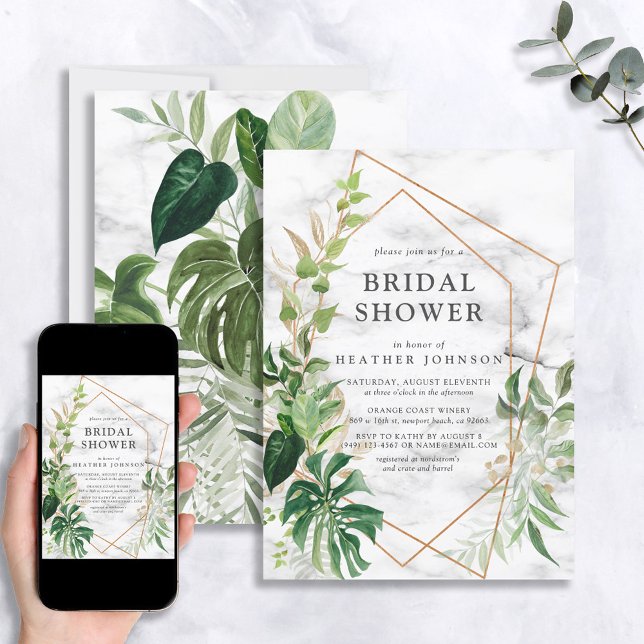 Kopparmarmor Geometric Tropical Guld Shower Inbjudningar (Skapare uppladdad)