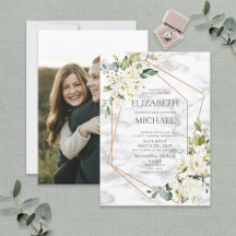 Kopparmarmor Geometric White Blommigt Photo Bröllo