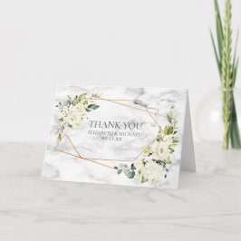 Kopparmarmor Geometric White Blommigt Photo Bröllo Kort