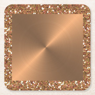 Kopparmetall Utseende Cirkulär Metallisk Glitter G Underlägg Papper Kvadrat