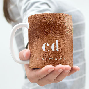 Kopparmetalliskt namn initialer kaffemugg