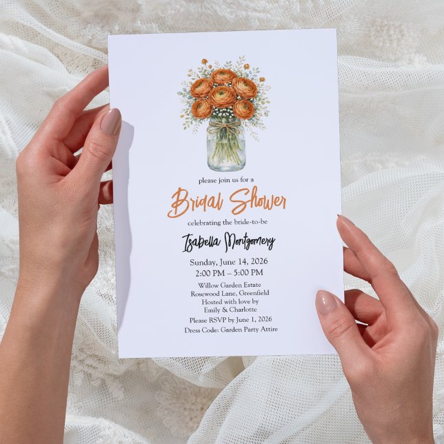 Kopparpalett Ranunculus Murkelburk Bröllopsdusch Inbjudningar (Copper Palette Ranunculus Mason Jar Bridal Shower Invitations
)