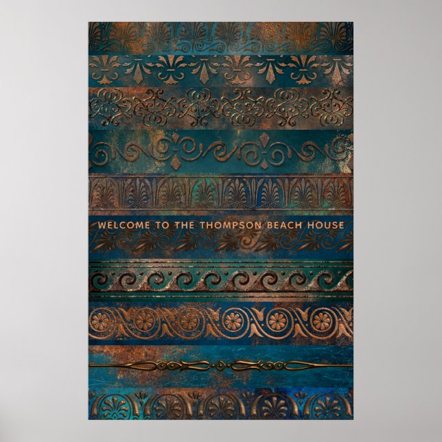Kopparpatina och turkos grekisk metallisk poster (Framsidan)