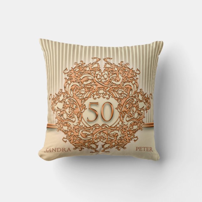 Kopparprydnad och Beige Rand Kudde (Framsida)