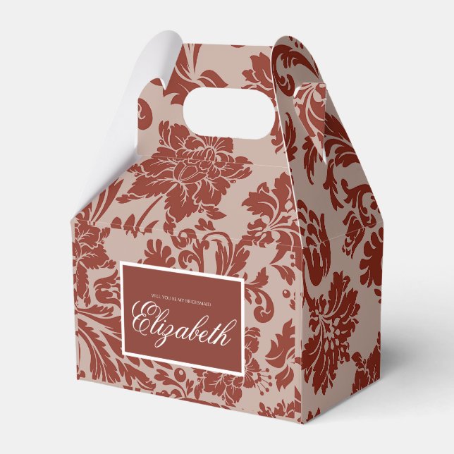 Kopparröd damask anpassningsbar presentlåda (Framsidan Sidan)