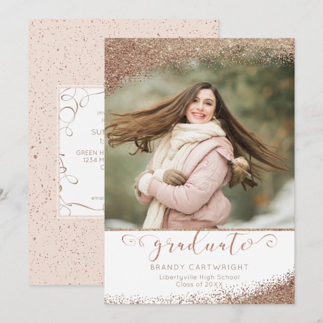 Kopparskript för Eleganten Student i Glitter i  Gu Inbjudningar (Fram/baksida)