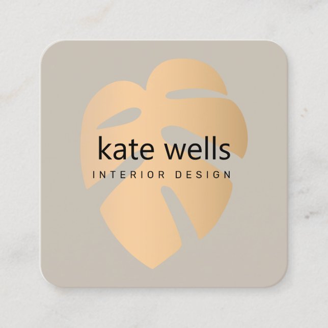 Koppartropisk dekorator Löv Insida Fyrkantigt Visitkort (Framsida)