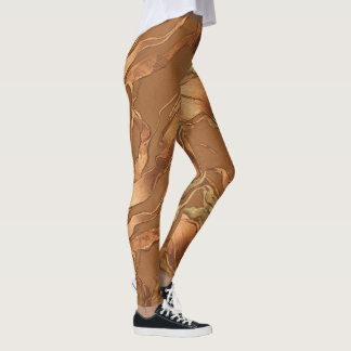 Kopparvätska Abstrakt Våg Mönster Leggings