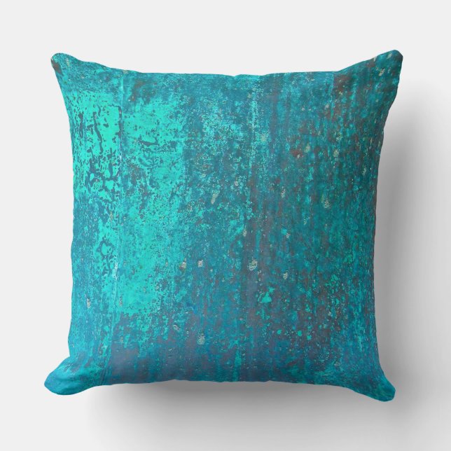 Kopparverdigris teal abstrakt modern konstdesign kudde (Framsida)