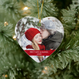 Koppla fotofront Snöflingor Runt hjärta Julgransprydnad Keramik