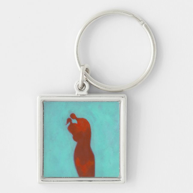 Koppla ihop att omfamna fyrkantig silverfärgad nyckelring (Framsidan)