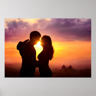 Koppla ihop silhouetten på solnedgången poster