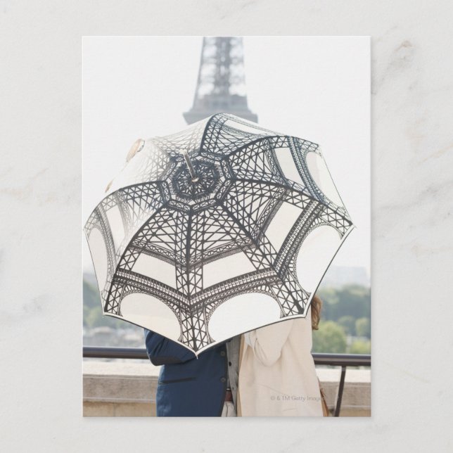 Koppla ihop under ett paraply med det Eiffel torn Vykort (Framsida)