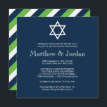 Koppla samman den moderna pubMitzvah inbjudan -<br><div class="desc">Marinblå och för limefruktgrönt tvilling- pub och bat mitzvah inbjudan som presenterar en djärv ljus davidsstjärna som skapar en underbar brännpunkt på denna samtidaa inbjudan. Baken presenterar marinblått, vit, och limefruktgrönt görar randig. Skräddarsy denna inbjudanonline till följet dina behov för din kommande myndiga ceremoni för pojken och flicka och se...</div>