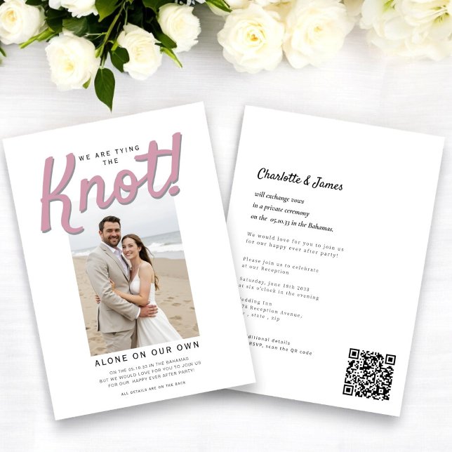 Kopplade Knot bröllopsmottagningens QR-kod Inbjudningar (easy to add a website for all your details and rsvp information)