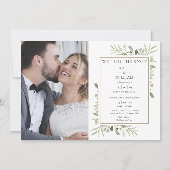 Kopplade Knot Greenery Photo Bröllop-meddelandet Inbjudningar (Framsida)